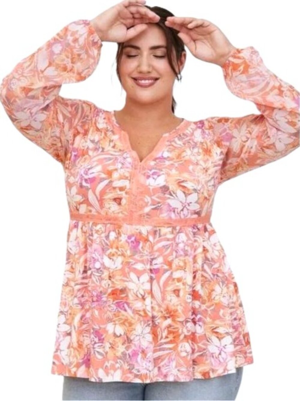 TORRID Super Soft Knit Babydoll Fabric Mix Balloon Sleeve Top. Plus Size 3